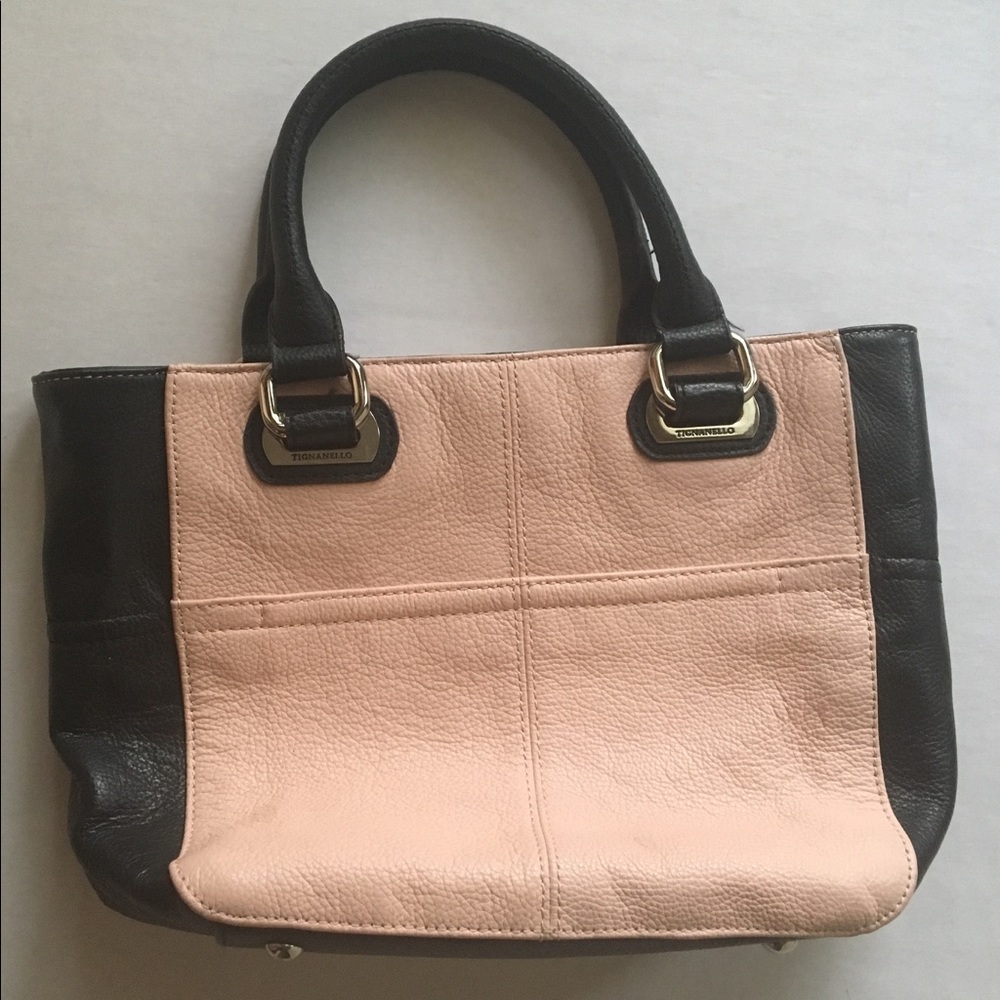 Cute Pink/Dark Navy Leather Tignanello Hangbag